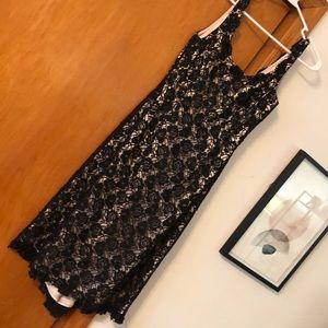 Formal beaded black & nude shift dress w beading
